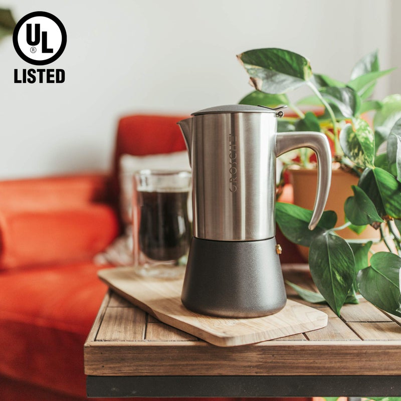 GROSCHE Milano Steel | 6 Espresso Cup | Stovetop Espresso Maker: Stainless Steel Moka Pot for Greca, Induction, Electric & Gas Stoves | Dishwasher Safe Stovetop Espresso Maker Moka Pot - Image 2